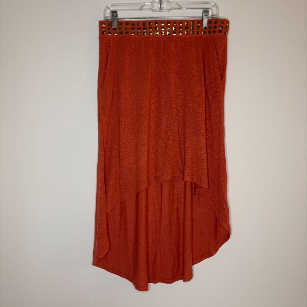 Rock & Republic Skirt Size L Coral Studded Hi Lo Hem Pull On Wide Band Pockets